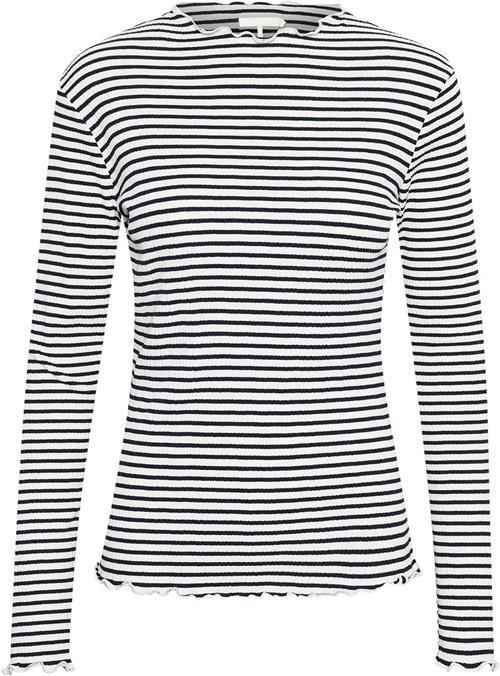 Se Karen by Simonsen Candacekb Stripe LS Kvinde Egret/night Sky Stripe Langærmede T-shirts Slim Fit Str S - hos Magasin ved Magasin