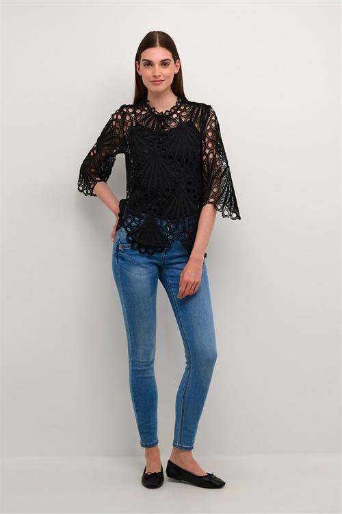 Se Cream Crlhilla Lace Blouse Kvinde Pitch Black Langærmede Bluser Str 46 - hos Magasin ved Magasin