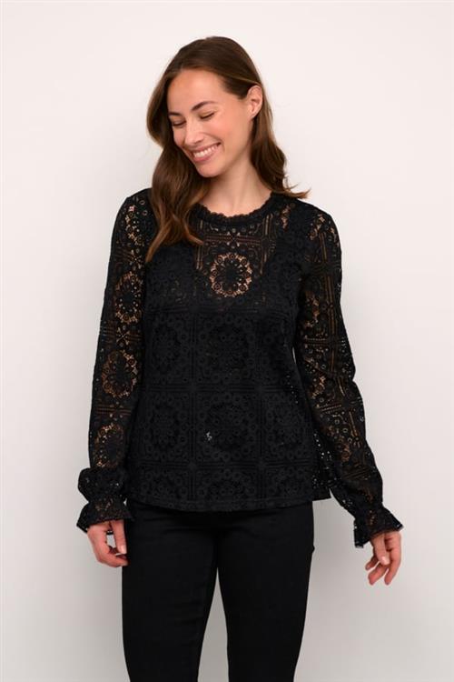 Se Cream Crtiley Lace Blouse Kvinde Pitch Black Langærmede Bluser Str 40 - hos Magasin ved Magasin