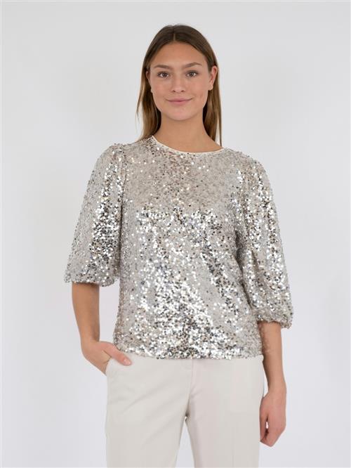 Neo Noir Lorraine Sequins Blouse Kvinde Pale Gold Kortærmede Bluser Str 40 - hos Magasin