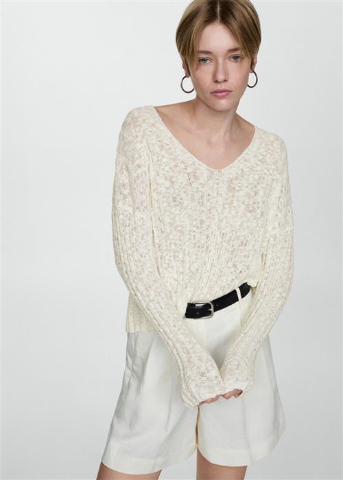 MANGO Longsleeve Knitted Sweater Kvinde Natural White Sweaters Str XS - hos Magasin