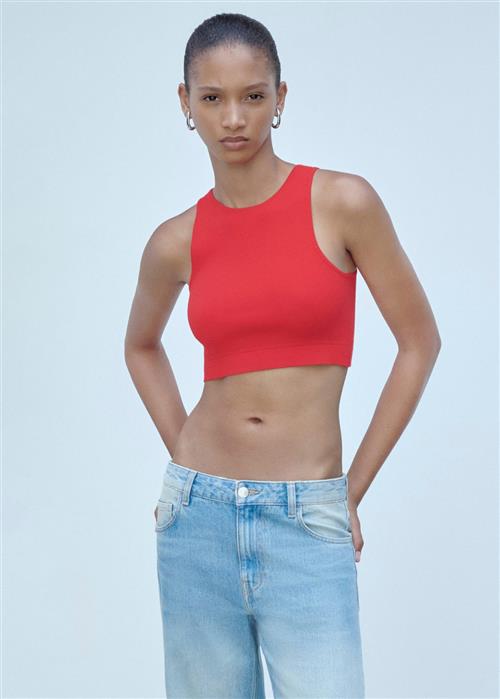 MANGO Knitted Cropped top Kvinde Red Tanktoppe Str XL - hos Magasin