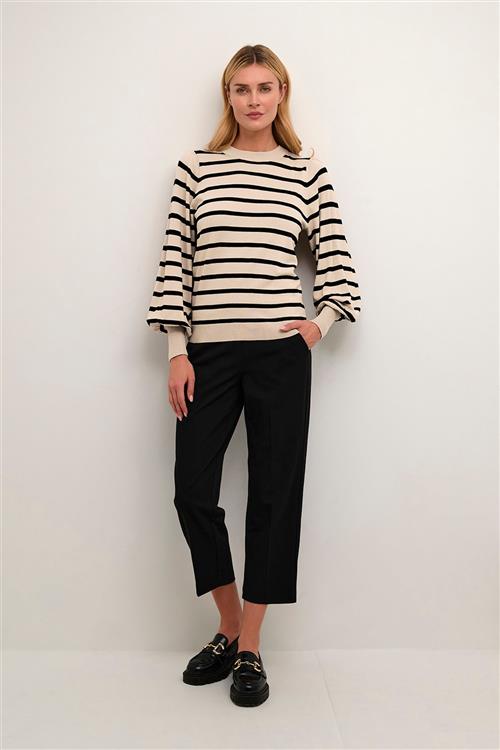 Kaffe Kamala Stripe Knit Pullover Kvinde Feather Gray Melange/black Langærmede Bluser Str XS - hos Magasin