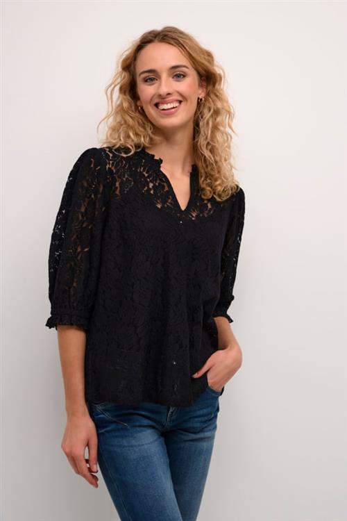 Cream Crkaspis Lace Blouse Kvinde Pitch Black Langærmede Bluser Str 40 - hos Magasin