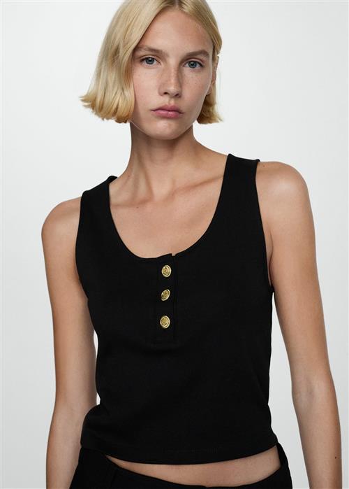 Se MANGO Top With Straps and Buttons Kvinde Black Langærmede Bluser Str L - hos Magasin ved Magasin