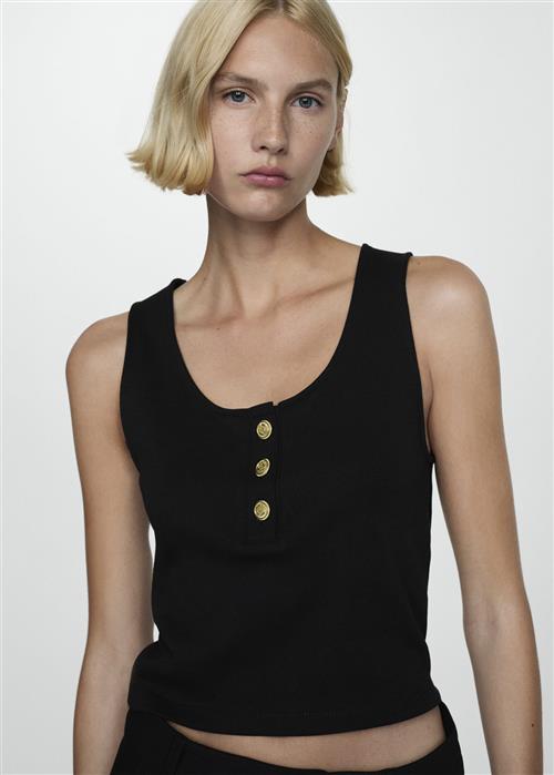 Se MANGO Top With Straps and Buttons Kvinde Black Langærmede Bluser Str XXS - hos Magasin ved Magasin