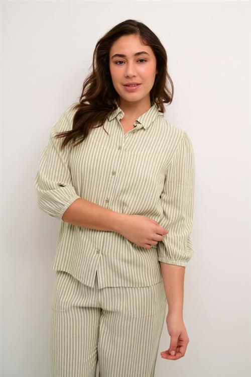 Kaffe Kamilia Shirt Kvinde Chinchilla/chalk Stripe Langærmede Skjorter Str 44 - hos Magasin