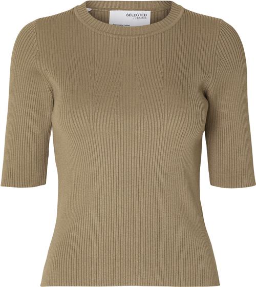 Selected Femme Slfmala 2/4 Knit Oneck Noos Kvinde Greige Kortærmet Strik Str S - hos Magasin