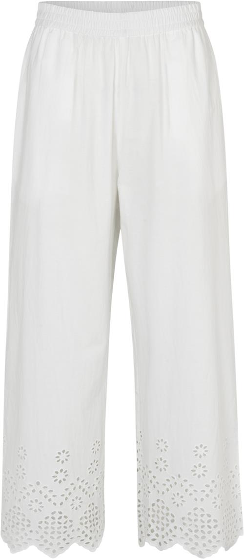 Rosemunde Cotton Trousers w/ Embroidery Kvinde Hvid Bukser Str 34 - Bomuld hos Magasin