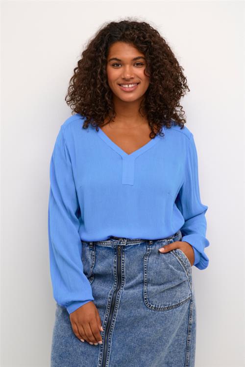 Kaffe Curve Kcami LS Blouse Kvinde Ultramarine Langærmede Bluser Str 48 - hos Magasin