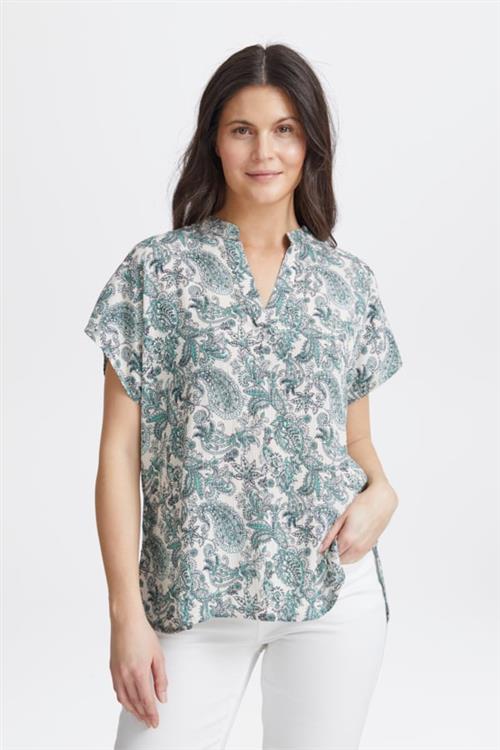 Fransa Fxavery BL 1 Kvinde Moonbeam W. Brook Green Aop Kortærmede Bluser Loose Fit Str XL - hos Magasin