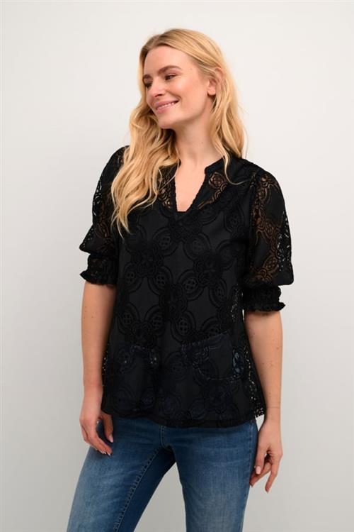 Culture Cuolu SS Blouse Kvinde Black Kortærmede Bluser Str S - hos Magasin