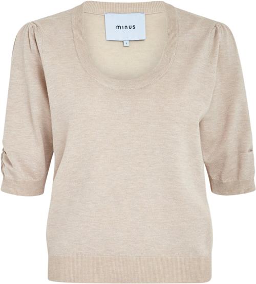 Minus Pam Scoop Neck Knit Tshirt Kvinde Sand Gray Melange Kortærmet Strik Str S - hos Magasin