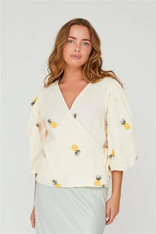 A-VIEW Rebekka Fruit Blouse Kvinde Sand/yellow Kortærmede Bluser Str 44 - hos Magasin