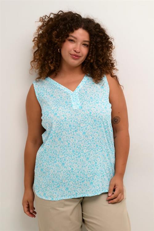 Se Kaffe Curve Kcami Top Printed Kvinde Blue Atoll Petit Fleur Toppe Str 46 - hos Magasin ved Magasin