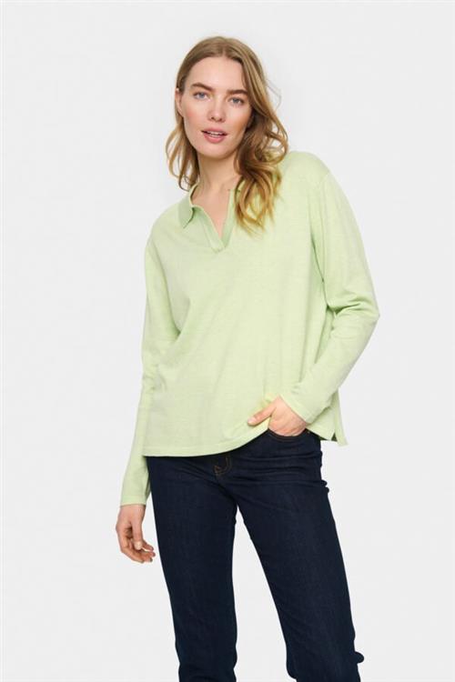 Saint Tropez Milasz Polo Pullover Kvinde Seedling Melange Langærmede Bluser Str XS - hos Magasin