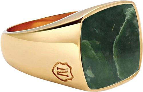 Nialaya Men's Gold Plated Signet Ring With Green Jade 10 - Ringe hos Magasin