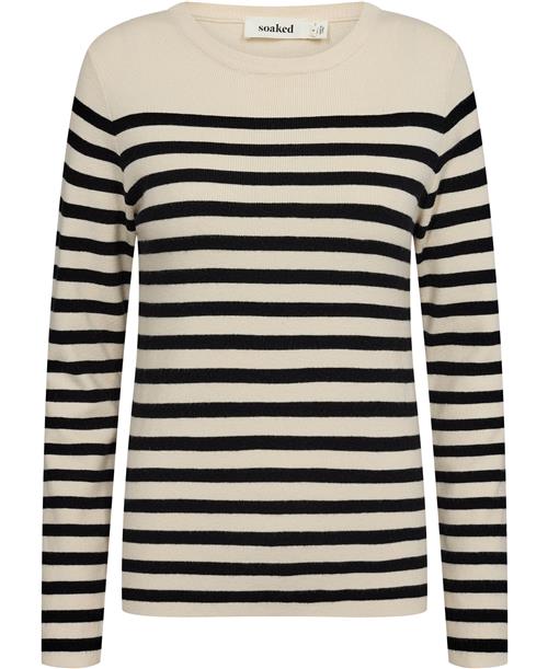 Soaked in Luxury Slpina Striped Tee LS Kvinde White With Black Stripe Sweaters Regular Fit Str XL - hos Magasin