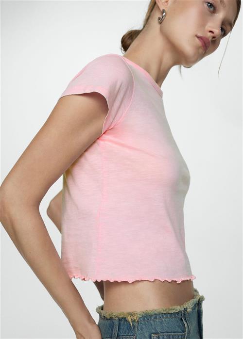 Se MANGO Shortsleeved Cotton T-shirt Kvinde Lt-pastel Pink Kortærmede T-shirts Str XL - hos Magasin ved Magasin