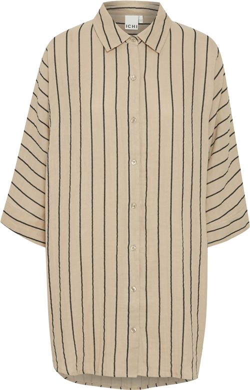 ICHI Iafoxa Striped Beach SH Kvinde Doeskin/black Stripe Langærmede Skjorter Str L - hos Magasin