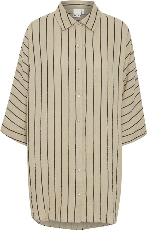 Se ICHI Iafoxa Striped Beach SH Kvinde Doeskin/black Stripe Langærmede Skjorter Str M - hos Magasin ved Magasin