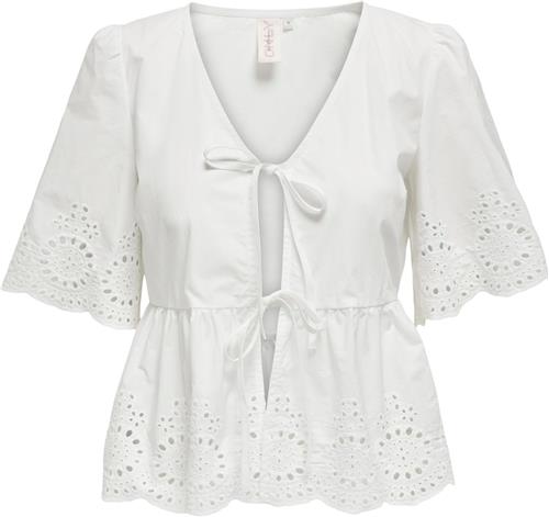 Se ONLY Onlmilia SS Vneck BOW EMB TOP WVN Kvinde Bright White Toppe Str M - hos Magasin ved Magasin