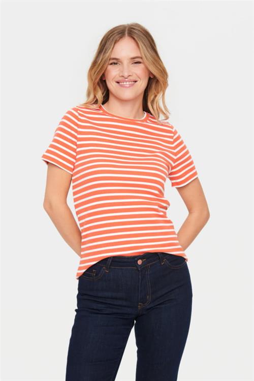 Saint Tropez Astersz SS Stripe Tshirt Kvinde Tigerlily Kortærmede T-shirts Regular Fit Str S - hos Magasin