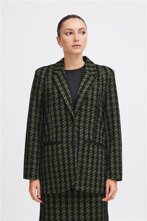 ICHI Ihkate Houndstooth Oversize BL Kvinde Parrot Green Houndstooth Blazere Str L - hos Magasin