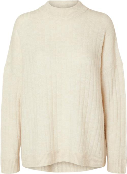 Selected Femme Slfmaline LS Knit High Neck Noos Kvinde Birch/melange Sweaters Str L - hos Magasin