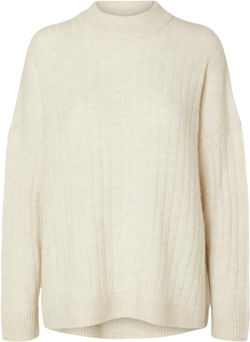 Selected Femme Slfmaline LS Knit High Neck Noos Kvinde Birch/melange Sweaters Str XL - hos Magasin