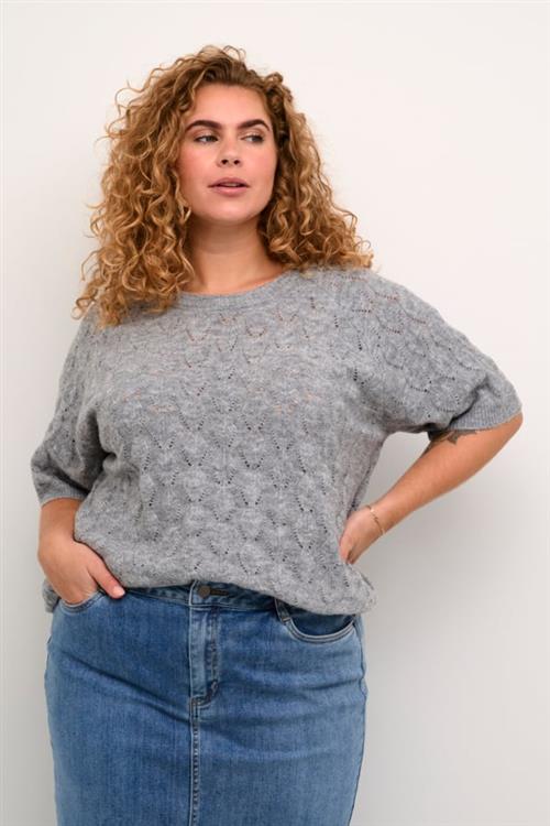 Kaffe Curve Kcnalene Knit Pullover Kvinde Grey Melange Sweaters Str M - hos Magasin