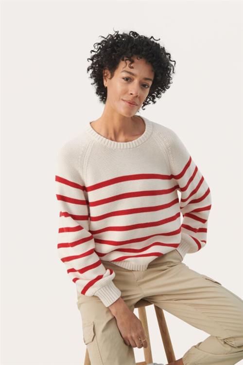 Se Part Two Sayapw PU Kvinde Salsa Stripe Sweaters Regular Fit Str XS - hos Magasin ved Magasin