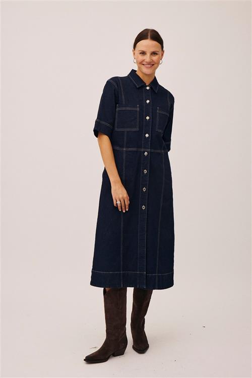 Magasin du Nord Collection Magasin Esther 1G Kvinde Dark Blue Denim Midi Kjoler Str XL Bomuld