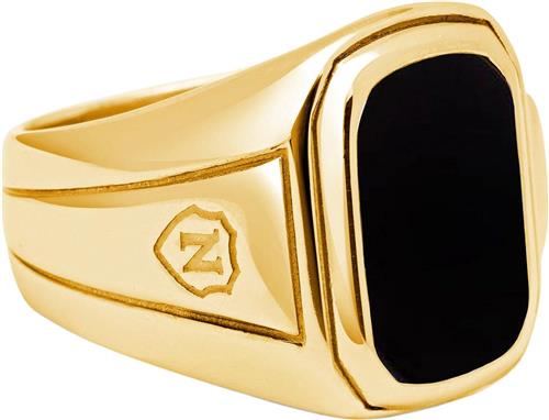 Nialaya Men's Oblong Gold Plated Signet Ring With Onyx 10 - Ringe Stål hos Magasin