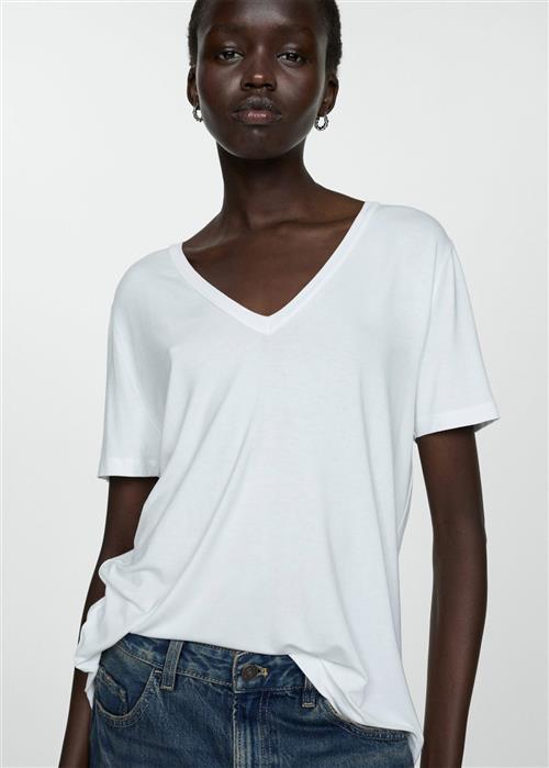 MANGO Short Sleeve Tshirt Kvinde White Kortærmede T-shirts Str L - hos Magasin