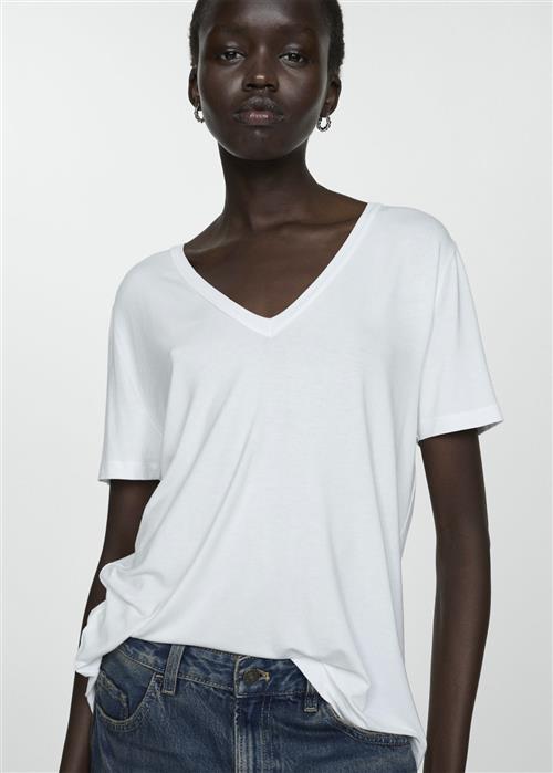 MANGO Short Sleeve Tshirt Kvinde White Kortærmede T-shirts Str M - hos Magasin