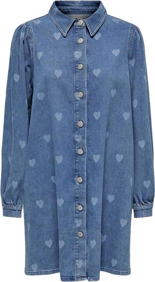 ONLY Onlalma L/S Heart Dress DNM CRO Kvinde Medium Blue Denim/heart Korte Kjoler Regular Fit Str L - Denim hos Magasin