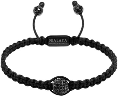 Nialaya Men's Black String Bracelet With Black CZ Bead L - Armbånd Stål hos Magasin