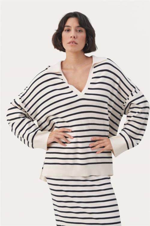 Part Two Natarapw PU Kvinde Dark Navy Stripe Sweaters Relaxed Fit Str XL - hos Magasin