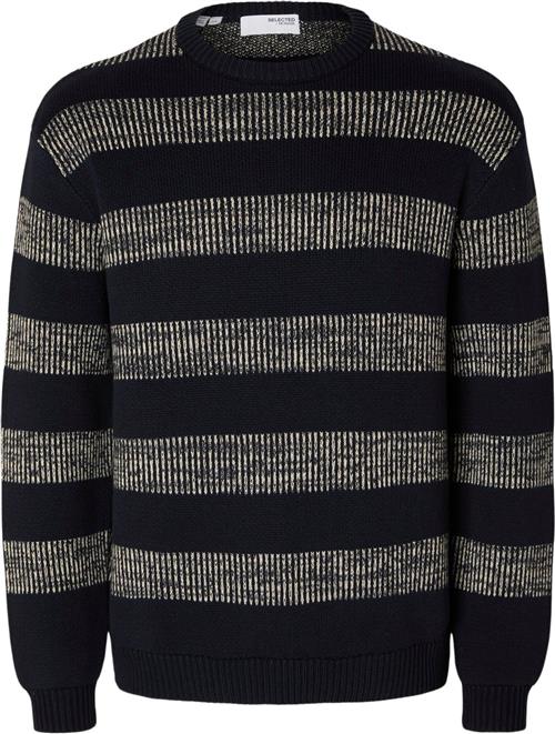 Se Selected Homme Slhstan Relaxed LS Knit Stripe Crew Mand Sky Captain/fog Sweaters Str XL - hos Magasin ved Magasin