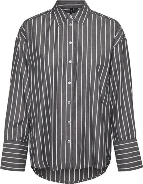 Vero Moda Vmfanni LS Wide Loose Shirt WVN GA Kvinde Asphalt/snow White Stripes Skjorter Loose Fit Str L - hos Magasin