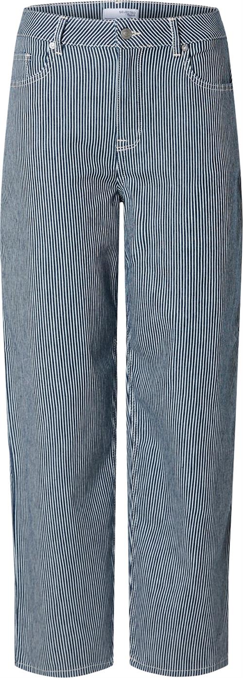 Selected Femme Slfbellamyra HW Stripe Barrel Jean Kvinde Blå Straight Jeans Tapered Fit Str "30/""32" - hos Magasin