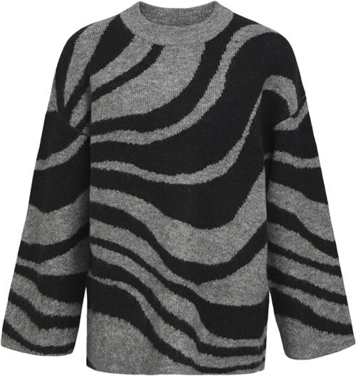 Object Objdiana LO L/S Knit Pullover Noos Kvinde Medium Grey Melange/zebra Black Toppe Str L/XL - hos Magasin