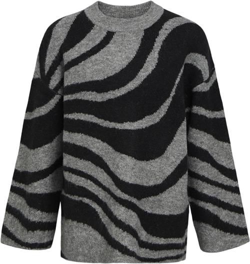 Se Object Objdiana LO L/S Knit Pullover Noos Kvinde Medium Grey Melange/zebra Black Toppe Str XS/S - hos Magasin ved Magasin