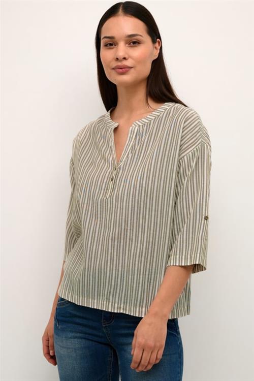 Se Cream Cranja Blouse Kvinde Burnt Olive Stripe Langærmede Bluser Str 44 - hos Magasin ved Magasin