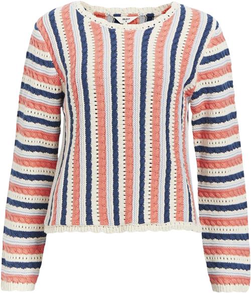 Object Objjelani L/S Knit Pullover 131 Kvinde Georgia Peach/multi Color Langærmede T-shirts Str L - hos Magasin