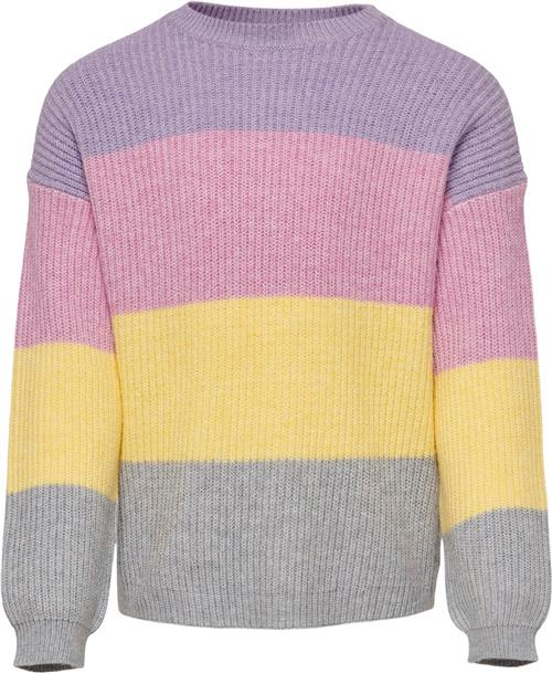 Se ONLY Kogsandy L/S Stripe Pullover KNT NO Kvinde Viola/strawberry Moon/pineapple Sli Sweaters Str 146/152 - hos Magasin ved Magasin