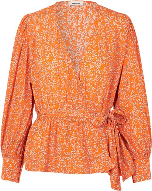 Modström Corinnamd Print top Kvinde Vibrant Orange Flower Leaf Langærmede Bluser Str XS - Viskose hos Magasin