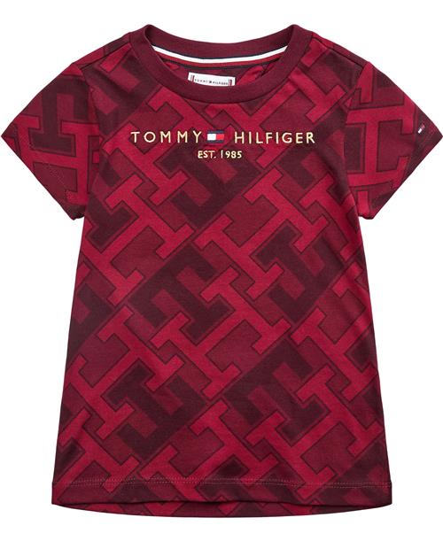 Tommy Hilfiger AOP Monogram Tommy Logo TEE S/S Str 3 år / 98 cm - Deep Rouge Tonal Kortærmede T-shirts hos Magasin