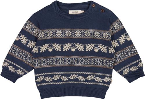 Se Wheat Jacquard Pullover Julius Str 68/6m - Sea Storm Strik Bomuld hos Magasin ved Magasin